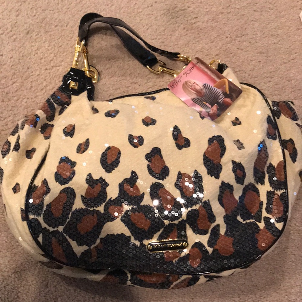 Betsy Johnson leopard sequin tote